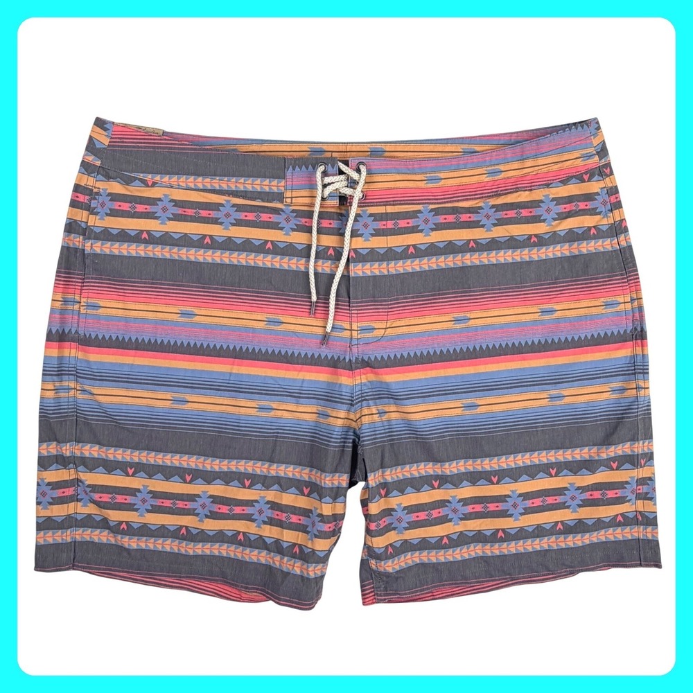 Faherty Aztec Southwestern Boardshort Men 42 Fire Sky DGF Classic Swim 7"‎ NWT